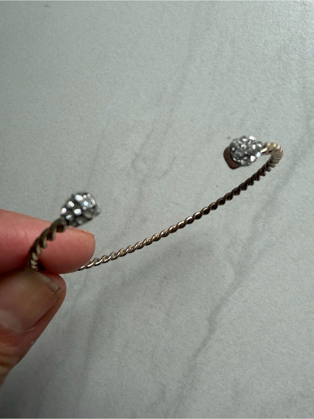 Elegant Twisted Cuff Bracelet with Crystal End Caps - Silver Tone